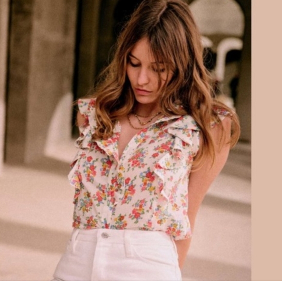 Sezane Chiara Floral Ruffle Sleeveless Top Size 34 (2) - Picture 1 of 9